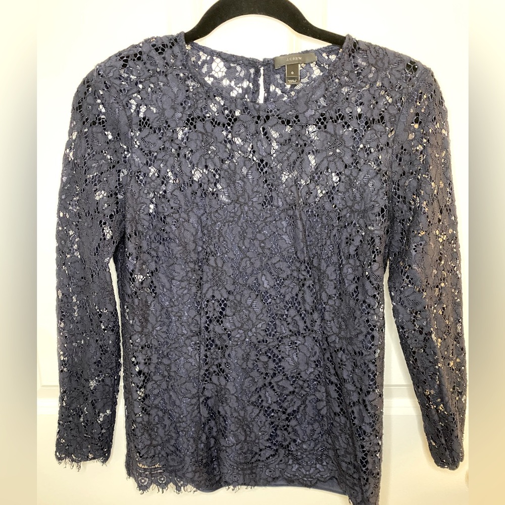 J. Crew Women’s 3/4 Length Lace Blouse w/ Camisole. Navy. Size 0